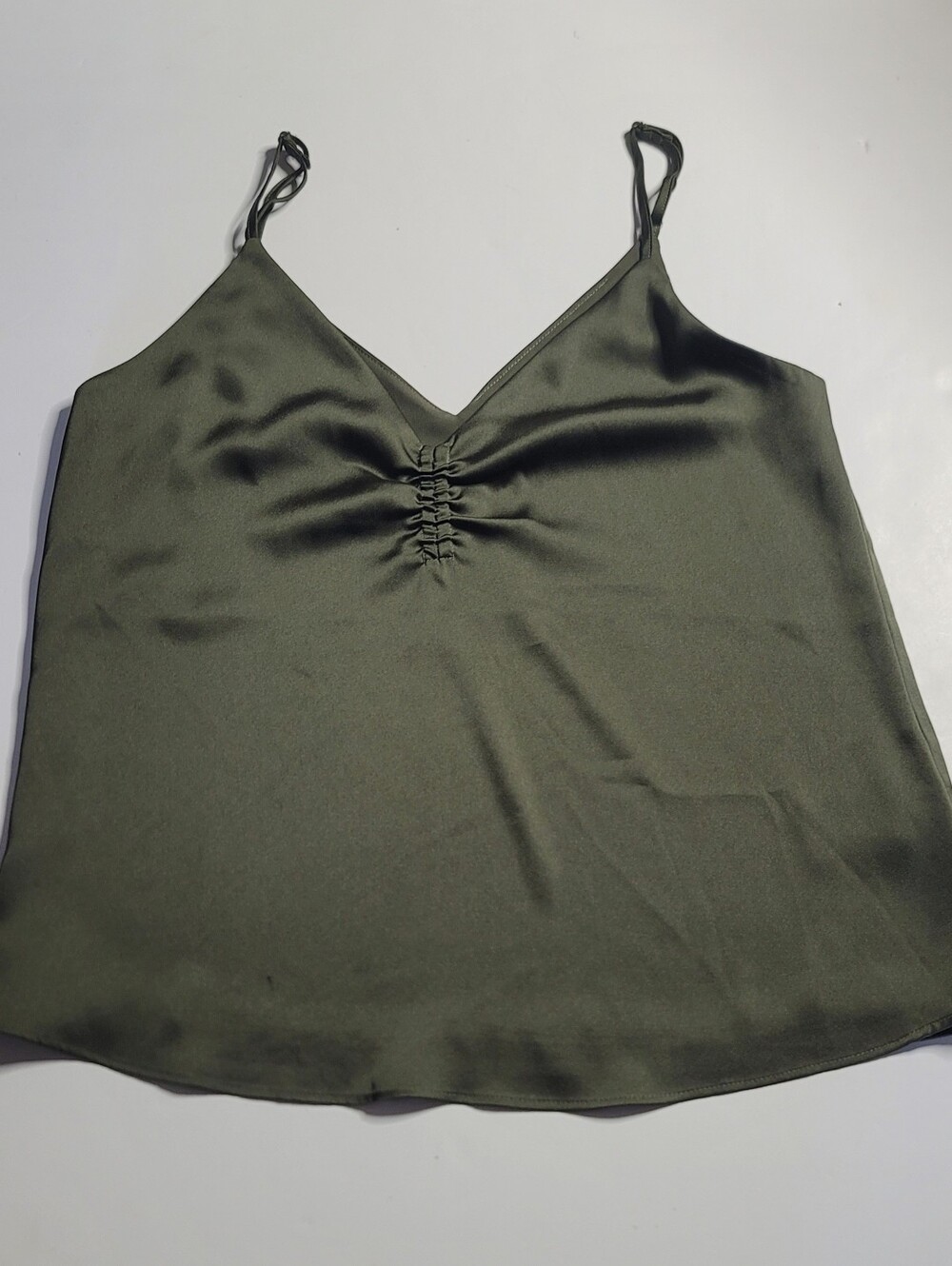 Express Olive Green Satin V-Neck Ruched Cami XS